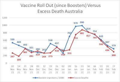 Relationship between Rate of Injections and Excess Deaths in Australia