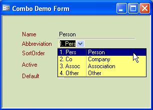 Figure 17. Combo Box with focus showing abbreviations.